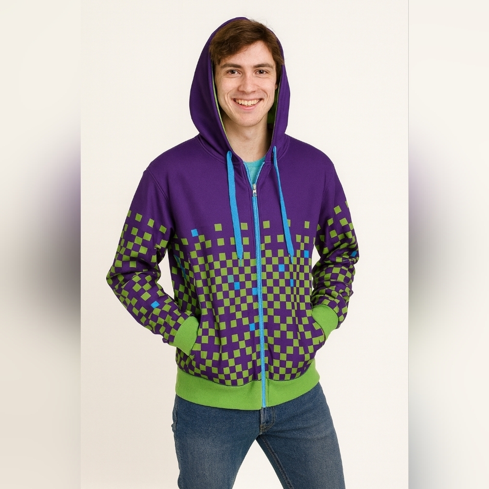 Aperture Snowboard Pixel Sweatshirt Zip Hoodie‎ Pockets Green Purple Men's Large